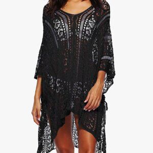 Black Crochet Adjustable Beach Coverup Dress O/S
